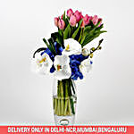20 Unique Pink Tulips Hydrangeas Premium Glass Vase Arrangement