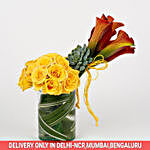 20 Yellow Roses 6 Orange Lilies Glass Vase Arrangement