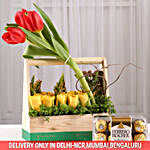 Basket of Roses & Tulips with Ferrero Rocher