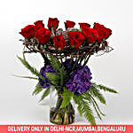 Beautiful 15 Red Roses Hydrangeas Vase Arrangement