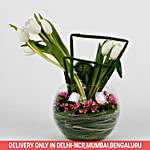 Exotic Tulips Bouvardia Glass Bowl Arrangement