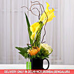 Yellow Calla Lilies Arrangement in Black Mug