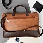 Vivinkaa Tan & Coffee Leather Unisex Laptop Bag