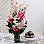 Elegant Mixed Flowers & Chocolate Cake