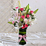 Premium Mixed Flowers Glass Vase Arrangement