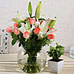 Serene Mixed Flowers With Syngonium Plant