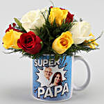 Mixed Roses In Super Papa Personalised Mug