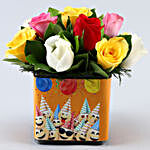 Mixed Roses In Orange Happy B'day Vase