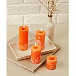 Set Of 4 Orange Pillar Candles- Cinnamon
