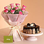 Dreamy Pink Roses Bouquet & Chocolate Cake