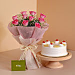 Dreamy Pink Roses Bouquet & Pineapple Cake