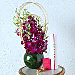 Purple Orchids Vase & Meenakari Rakhi