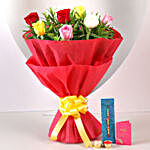 Cheerful Mixed Roses Bunch & Designer Rakhi