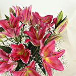 5 Pink Oriental Lilies in Glass Vase