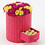 Roses & Carnations Box With Ferrero Rocher