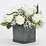 12 White Roses Square Glass Vase