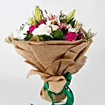 Mixed Flowers Jute Wrapped Bouquet