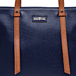 Vegan Leather Tote Bag Navy With Tan Handle