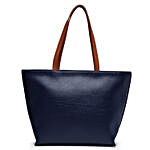 Vegan Leather Tote Bag Navy With Tan Handle