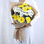 Lovely Yellow & White Flowers Jute Bouquet
