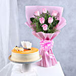 Pretty In Pink Rose Bouquet & Cake Combo