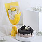 Bright Yellow Rose Bouquet & Chocolate Cake