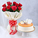 Happy Father's Day Butterscotch Cake & Red Roses