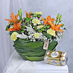 Vibrant Coloured Anthurium Flowers And Chocolates Combo