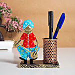Handcrafted Pen Stand- Blue & Red