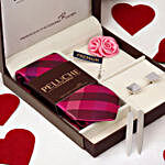 Peluche Checkered Tie & Cuflink Gift- Pink
