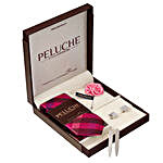 Peluche Checkered Tie & Cuflink Gift- Pink