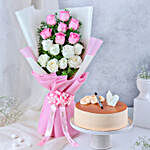 Pink & White Roses & Butterscotch Cake