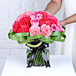Mixed Carnations & Pink Roses Glass Vase