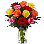 Dozen Mix Roses In A Glass