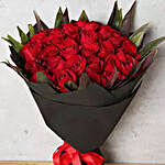 50 Red Roses Bouquet With Black Wrapping
