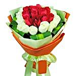 12 White and Red Rose Bouquet