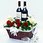 Flower And Wine In A Basket