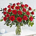 Beautiful 25 Red Roses In Glass Vase