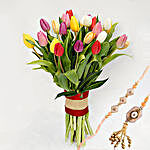 25 Vibrant Tulips Bunch With Rakhi
