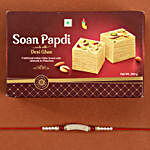 Red And White Rakhi With Soan Papdi 250 Gms