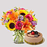 Chocolate Cake and Vivid Floral Vase