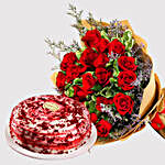Red Roses and Red Velvet Cake Combo