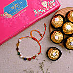 Navrattan Bracelet Pearl Rakhi And 3 Pcs Ferrero Rocher
