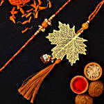 Maple Leaf Modern Lumba Rakhi Set With Kaju Katli
