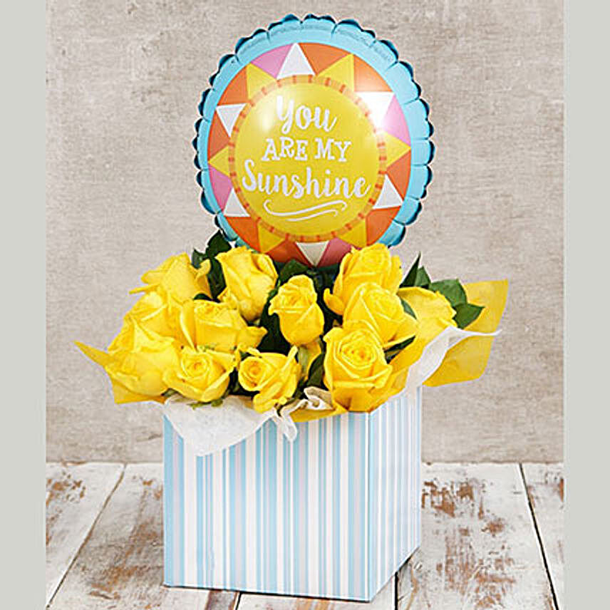My Sunshine Balloon And Yellow Rose Box