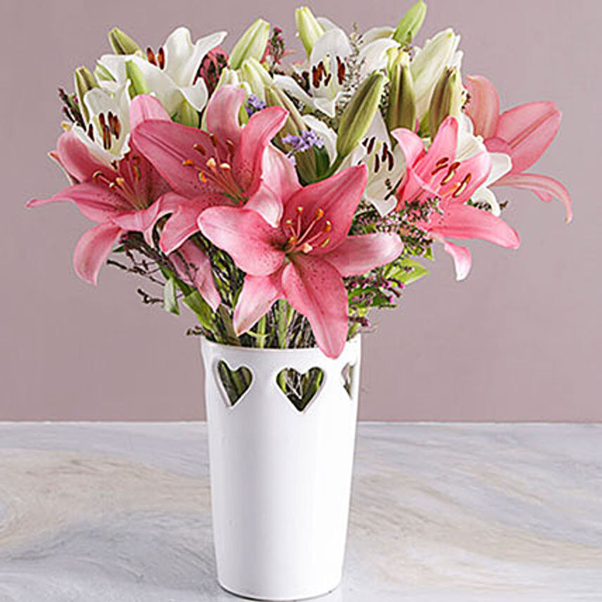 Asiflorum Lilies In Heart Pattern Vase