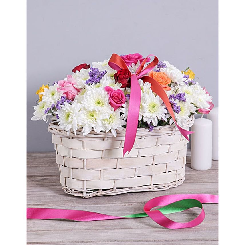 White Floral Basket Arrangement Standard