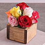 Mixed Roses In Wooden Box