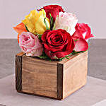 Mixed Roses In Wooden Box