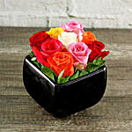 Rainbow Roses In Black Square Vase